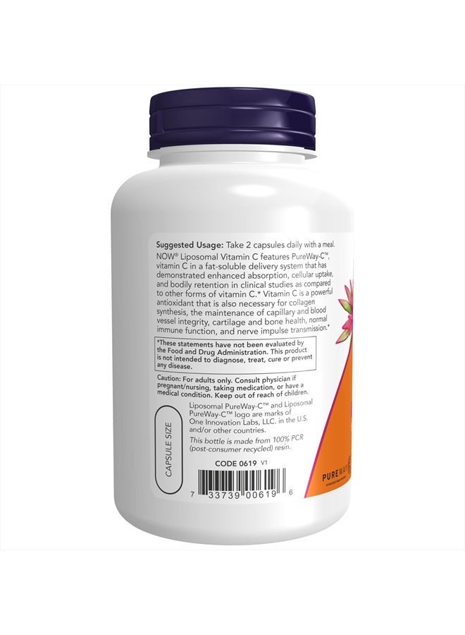 NOW Liposomal Vitamin C 120 Veg Capsules – PureWay-C™ for Enhanced Absorption – Immune & Collagen Support – Fat-Soluble Vitamin C Supplement – Gluten-Free, Unflavored – Antioxidant Formula - Image 3
