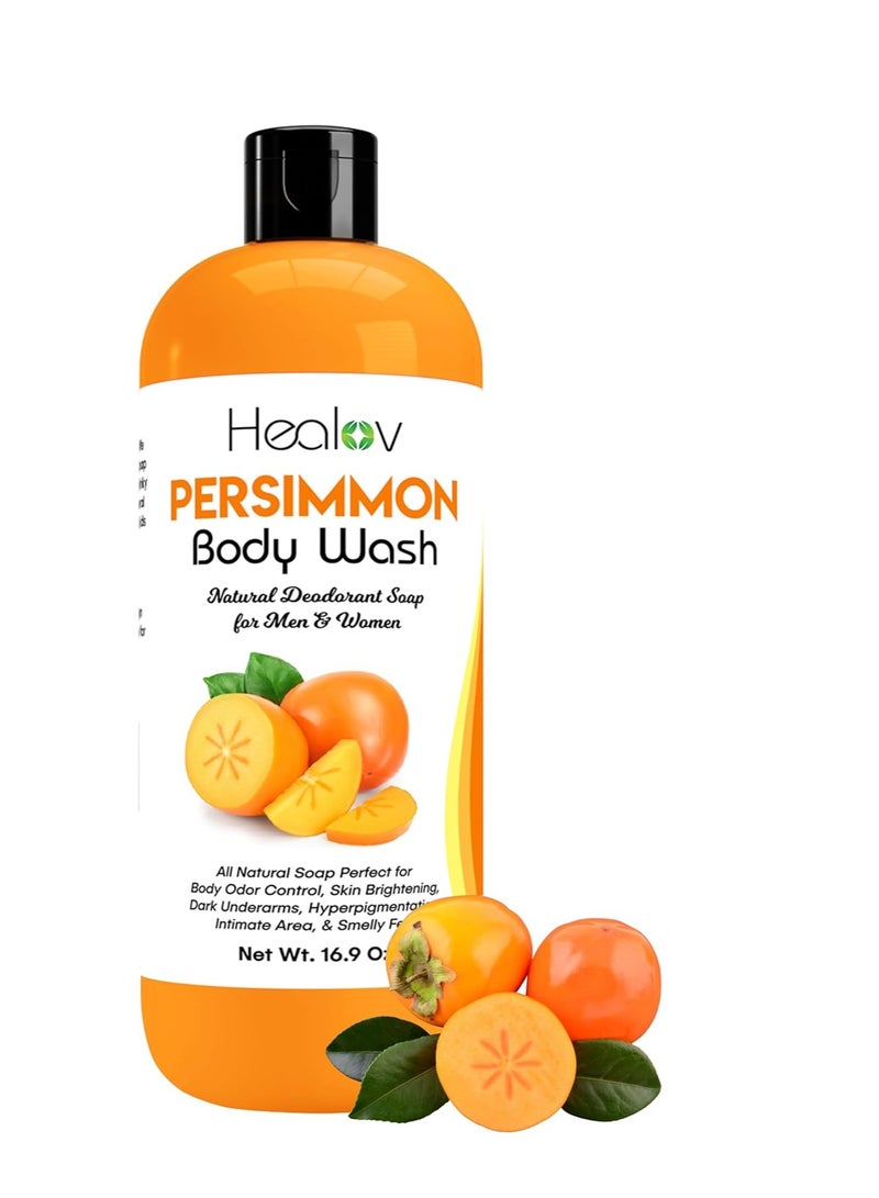 Healov Persimmon Body Wash for Body Odor Control – purifying Deodorizing Soap for Eliminating Body Odor – Underarms, Intimate Inner Thigh, Bikini Area, Smelly Feet – Natural Deodorant Soap, Kids Safe  - Image 1