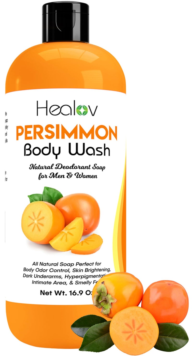 Healov Persimmon Body Wash for Body Odor Control â€“ Purifying Deodorizing Soap for Eliminating Odor â€“ Underarms, Intimate Inner Thigh, Bikini Area, Smelly Feet â€“ Natural Deodorant Soap, Kids Safe - Image 1