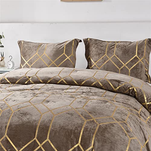 Sunshine Nicole Metallic Print Comforter Set, Distressed Velvet Face with Metallic Print and Brushed Solid Microfiber Reverse, with Light Weight Soft Poly Fill, 3 Pieces Khaki Gold, King - Image 3