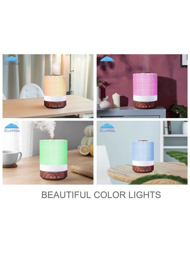 BlueHills 2500 مل XL موزع زيت عطري لغرفة كبيرة مرطب هواء ديكور منزلي غرفة نوم طفل كبيرة سعة 2.5 لتر تصميم زخرفي أضواء ملونة عالية الضباب خشب داكن الحبوب F004 - Image 3