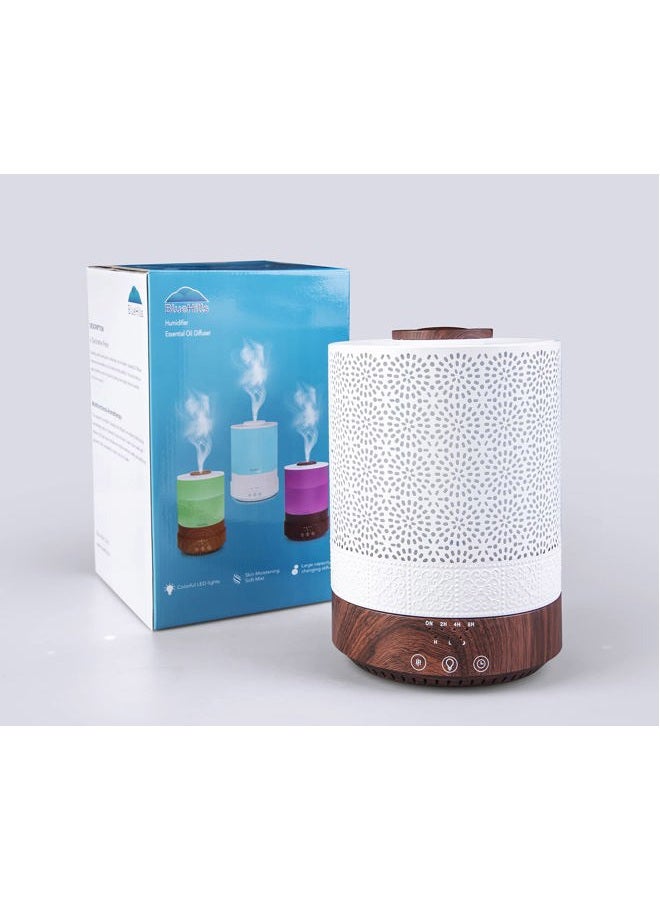 BlueHills 2500 مل XL موزع زيت عطري لغرفة كبيرة مرطب هواء ديكور منزلي غرفة نوم طفل كبيرة سعة 2.5 لتر تصميم زخرفي أضواء ملونة عالية الضباب خشب داكن الحبوب F004 - Image 5