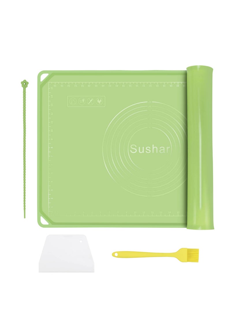 SYOSI Silicone Pastry Mat Kit 26.5"*17.7" Extra Thick Large Non Stick Baking Mat with Edge Heighten, Reusable Food Grade Silicone Dough Rolling Mat for Making Cookies, Macarons, Bread(Green) - Image 1