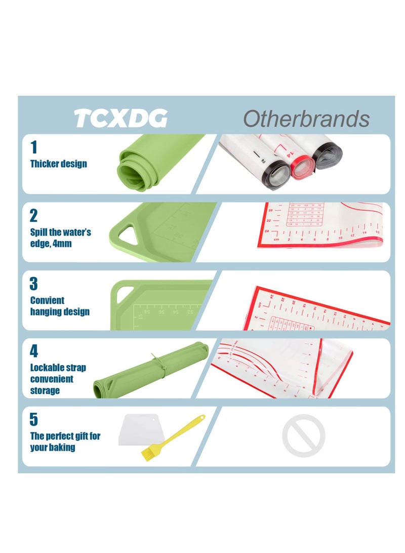 SYOSI Silicone Pastry Mat Kit 26.5"*17.7" Extra Thick Large Non Stick Baking Mat with Edge Heighten, Reusable Food Grade Silicone Dough Rolling Mat for Making Cookies, Macarons, Bread(Green) - Image 4