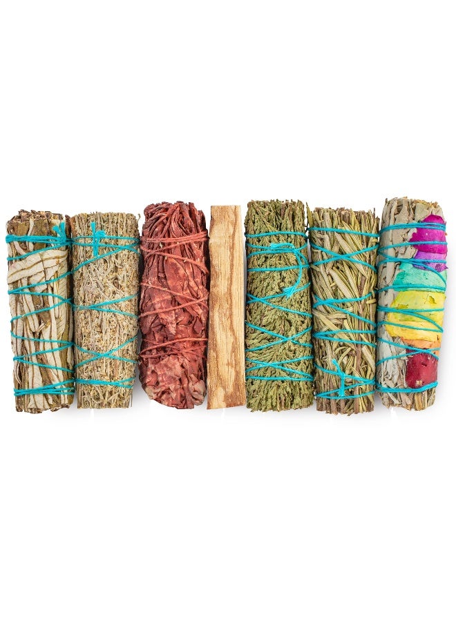 JL Local 7 Sage Smudge Kit with Blue Sage, 7 Chakra White Sage, Cedar, Dragon's Blood, Rosemary, Yerba Santa, Palo Santo | Salvia Blanca para Limpiar Sustainably Sourced - Image 1