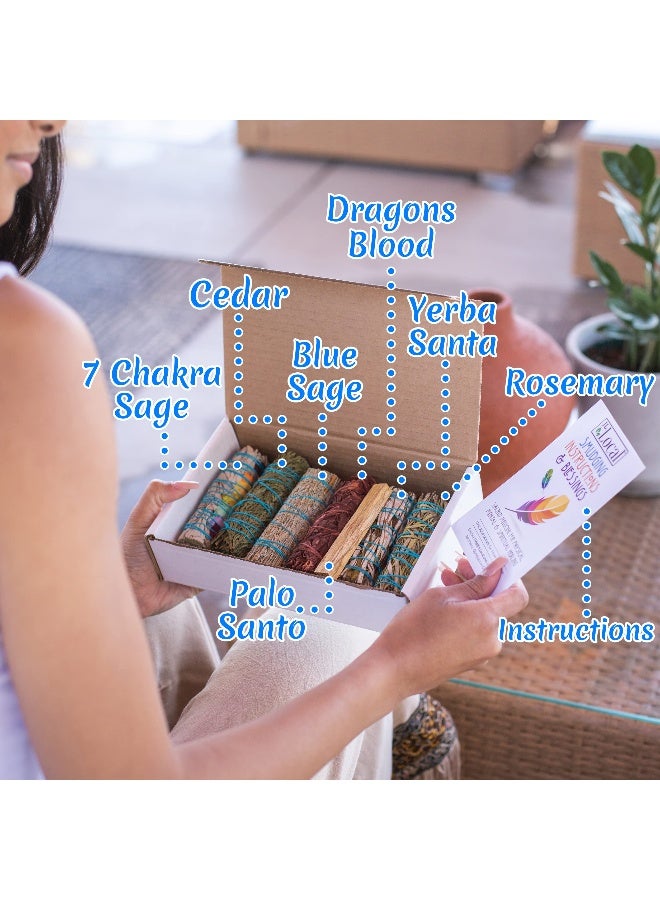JL Local 7 Sage Smudge Kit with Blue Sage, 7 Chakra White Sage, Cedar, Dragon's Blood, Rosemary, Yerba Santa, Palo Santo | Salvia Blanca para Limpiar Sustainably Sourced - Image 4