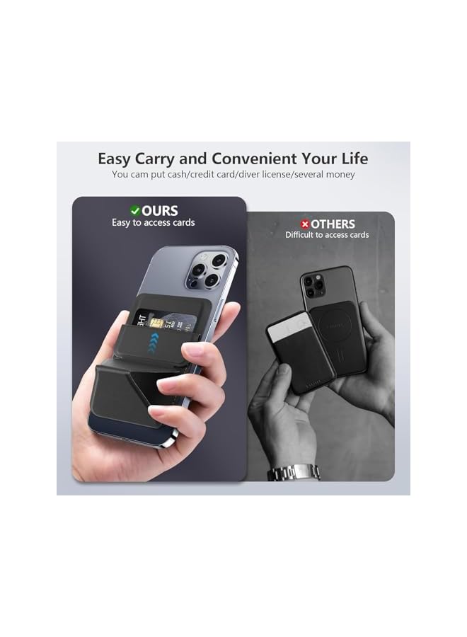 Green Tiger Mag-Safe Wallet Stand Leather Credit Card Holder Magnetic Wallet for iPhone 16/15/14/13/12, Samsung, Google Pixel, Sony, Nokia, Motorola, Slim 2-Card Phone Wallet Gift for Men Women (Black) - Image 3