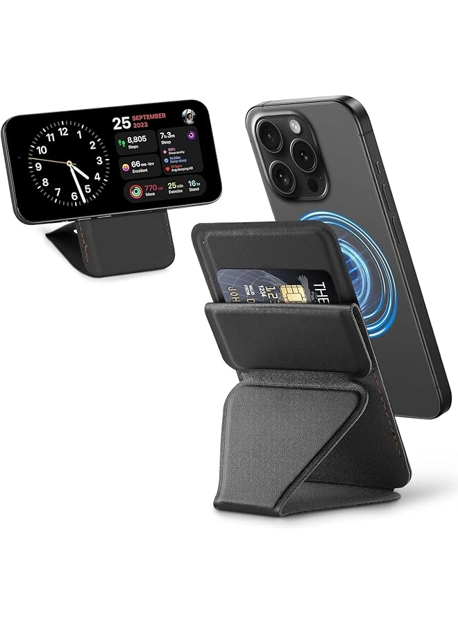 Green Tiger Mag-Safe Wallet Stand Leather Credit Card Holder Magnetic Wallet for iPhone 16/15/14/13/12, Samsung, Google Pixel, Sony, Nokia, Motorola, Slim 2-Card Phone Wallet Gift for Men Women (Black) - Image 1