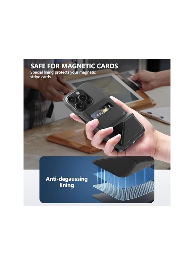 Green Tiger Mag-Safe Wallet Stand Leather Credit Card Holder Magnetic Wallet for iPhone 16/15/14/13/12, Samsung, Google Pixel, Sony, Nokia, Motorola, Slim 2-Card Phone Wallet Gift for Men Women (Black) - Image 2