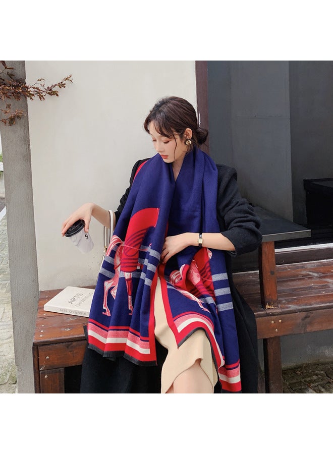 New Winter Warm Imitation Cashmere Scarf Women's Mid-length Air Conditioning Shawl Retro Horse Tassel Scarf