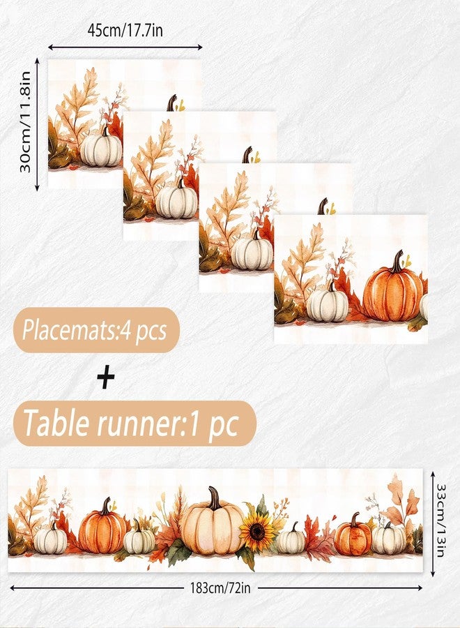 ANNA QUEEN Fall Pumpkin and Sunflower Table Runner and Placemats Set of 4, 13"x72" Table Runner with 12"x18" Placemats, Autumn Dining Table Decor for 4 People, Kitchen and Home Decor - Image 2