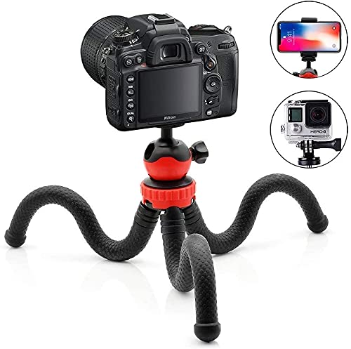 Shomex® 12‑Inch Flexible Gorilla Pod Tripod with 360° Rotating Ball Head for DSLR Cameras (Max Load 1.5 kg) & Mobile Phones – Includes Free Mobile Holder – Black & Red - Image 2
