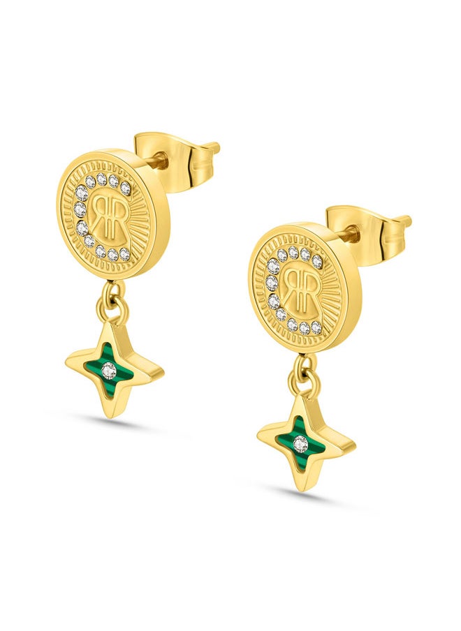 CERRUTI 1881 Sole Luna Rose Gold Malachite Crystal Earrings  - Image 2