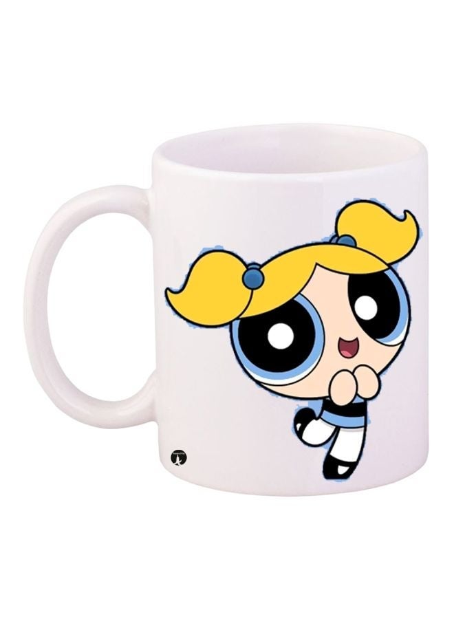 Cartoon Printed Coffee Mug White/Yellow/Blue 11ounce