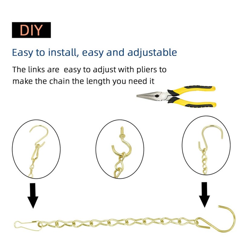 YINGFENG 236 Inch Gold Hanging Baskets Chains - Adjustable Length, Brass Decorative Metal Chain with A Great Assortment of Hooks for Hanging Bird Feeders Planters Baskets Billboards Ornaments, Chain Hooks DIY - Image 3