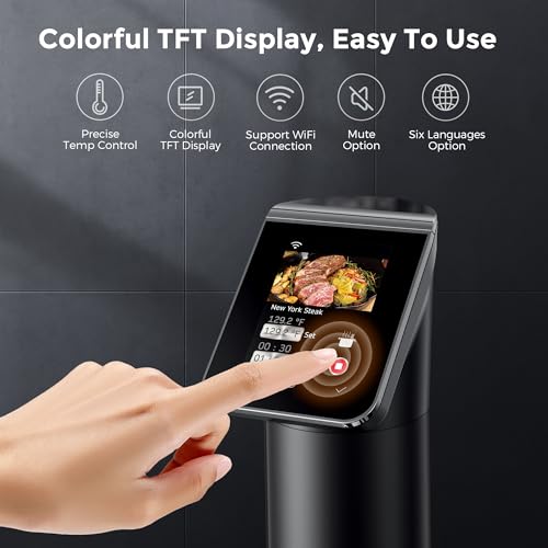 KitchenBoss WIFI Sous Vide Cooker: Ultra-Quiet Sous-vide Cooking Machine 1100 Watts Stainless Steel Immersion Circulator for Kitchen with TFT Preset Recipes (Black) - Image 2