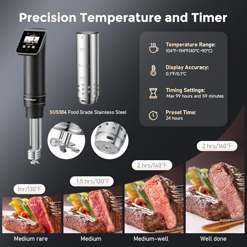 KitchenBoss WIFI Sous Vide Cooker: Ultra-Quiet Sous-vide Cooking Machine 1100 Watts Stainless Steel Immersion Circulator for Kitchen with TFT Preset Recipes (Black) - Image 5