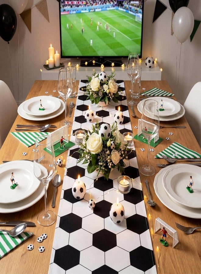Oudain 4 Pcs Sports Theme Table Runner 72 x 13 Inch Baseball Football Soccer Basketball Birthday Party Runner Decorations for Kitchen Dining Home Sport Birthday Party Decoration (Soccer) - Image 3