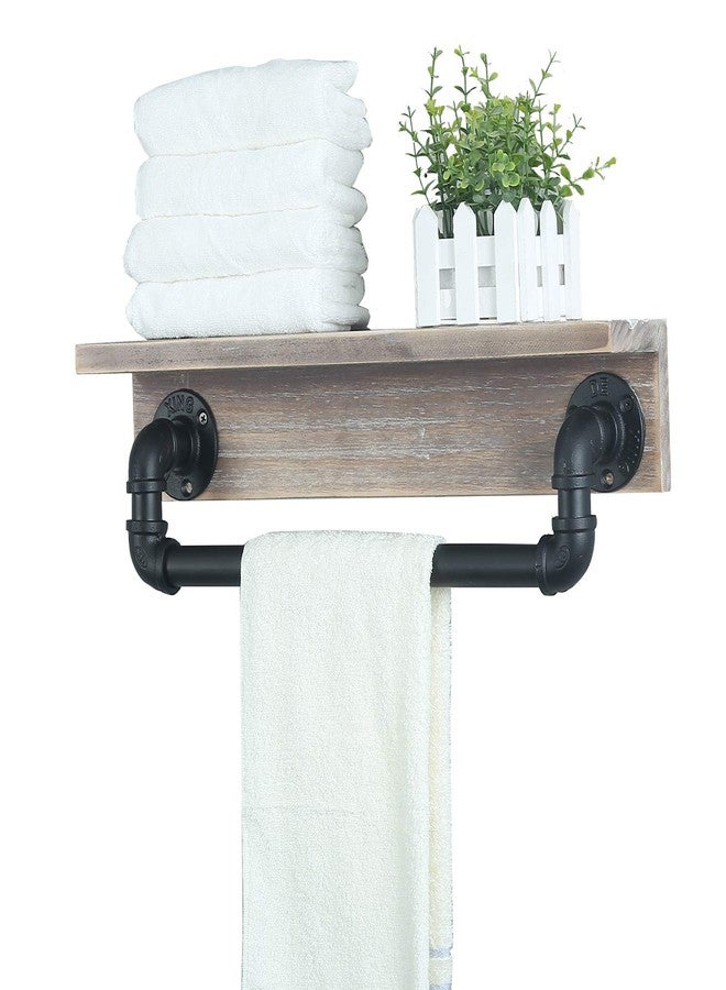 MBQQ Industrial Pipe Shelf,Rustic Wall Shelf with Towel Bar,20" Farmhouse Towel Racks for Bathroom,Floating Shelves Wall Mounted Home Decor Wooden Shelving,Retro Grey - Image 1