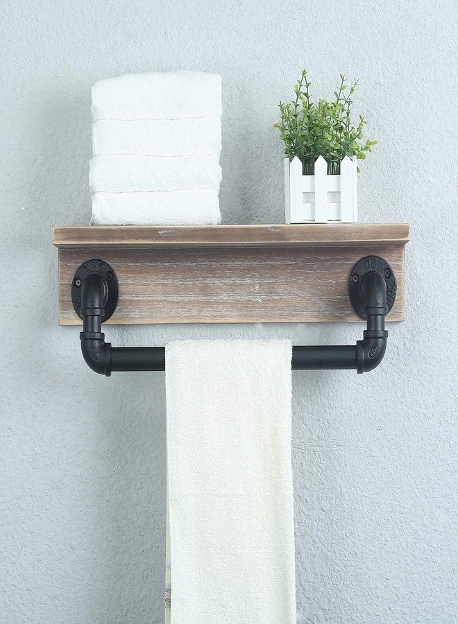 MBQQ Industrial Pipe Shelf,Rustic Wall Shelf with Towel Bar,20" Farmhouse Towel Racks for Bathroom,Floating Shelves Wall Mounted Home Decor Wooden Shelving,Retro Grey - Image 2