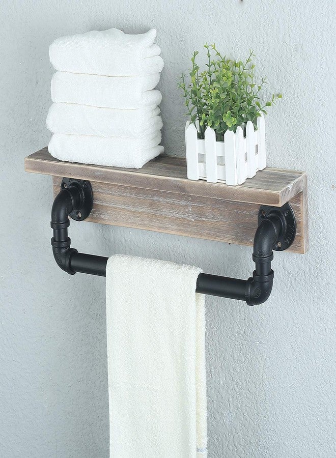 MBQQ Industrial Pipe Shelf,Rustic Wall Shelf with Towel Bar,20" Farmhouse Towel Racks for Bathroom,Floating Shelves Wall Mounted Home Decor Wooden Shelving,Retro Grey - Image 3