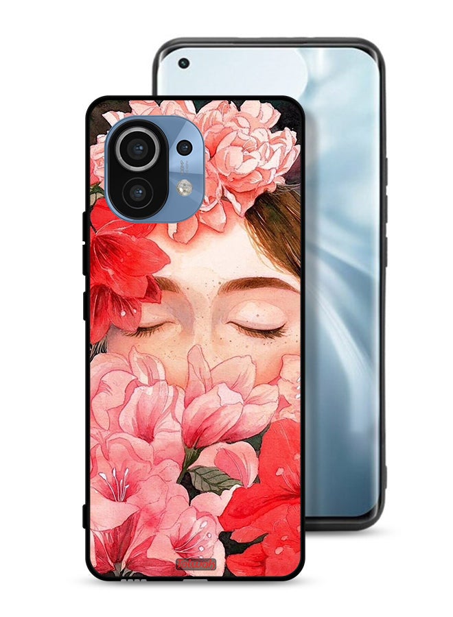Tolwak Xiaomi Mi 11 Protective Case Cover Girl Face Hide In Flowers Art - Image 1