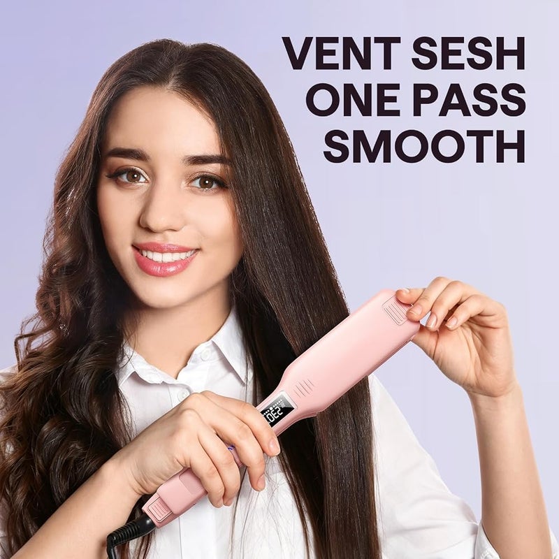 Wavytalk Hair Straightener, 1.75 Inch Wide Titanium Plate Straightener for All Hair Types, Dual Voltage Flat Iron, Leave Silky Smooth Look, 20% Faster Styling, Pink - Image 2