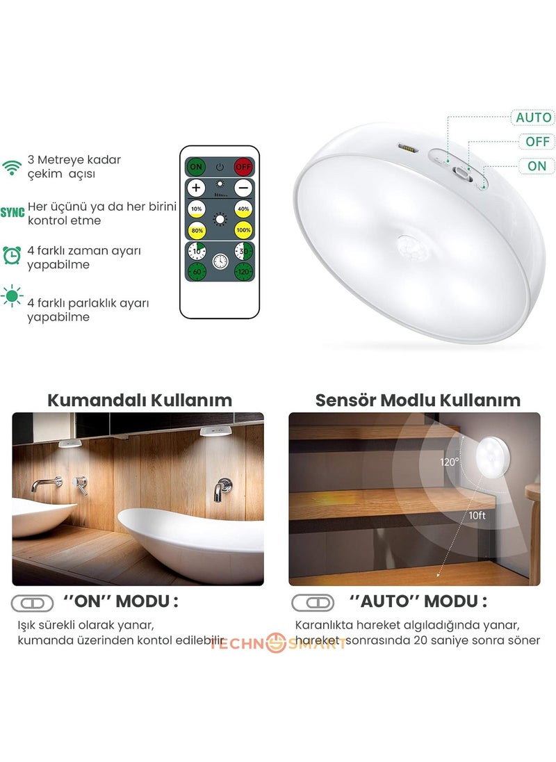Technosmart 3 Spot LED Remote Control USB Charging Smart Motion Sensor White Color Wireless Lamp  - Image 2