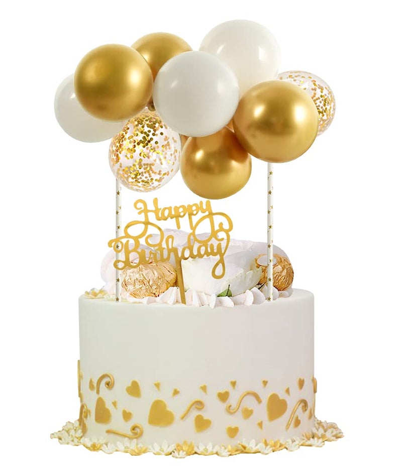 BEISHIDA Happy Birthday Cupcake Toppers White Gold Mini Balloon Cloud Birthday Cake Decorations for Wedding Anniversary Baby Shower Decorations - Image 3