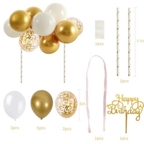BEISHIDA Happy Birthday Cupcake Toppers White Gold Mini Balloon Cloud Birthday Cake Decorations for Wedding Anniversary Baby Shower Decorations - Image 5