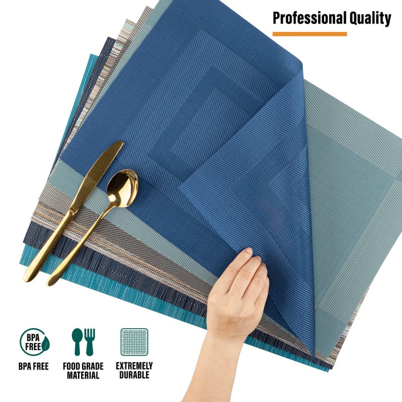 Winknowl Placemats  Washable Vinyl Woven Indoor and Outdoor Heat Stain and Water Resistant Elegant Table Mats for Dining Table Set of 8 (Teal Green) - Image 3