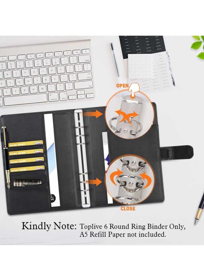 Y&D - Leather A5 Binder, 6 Round Ring Binder Planner Notebook Cover for Filler Paper - Image 1
