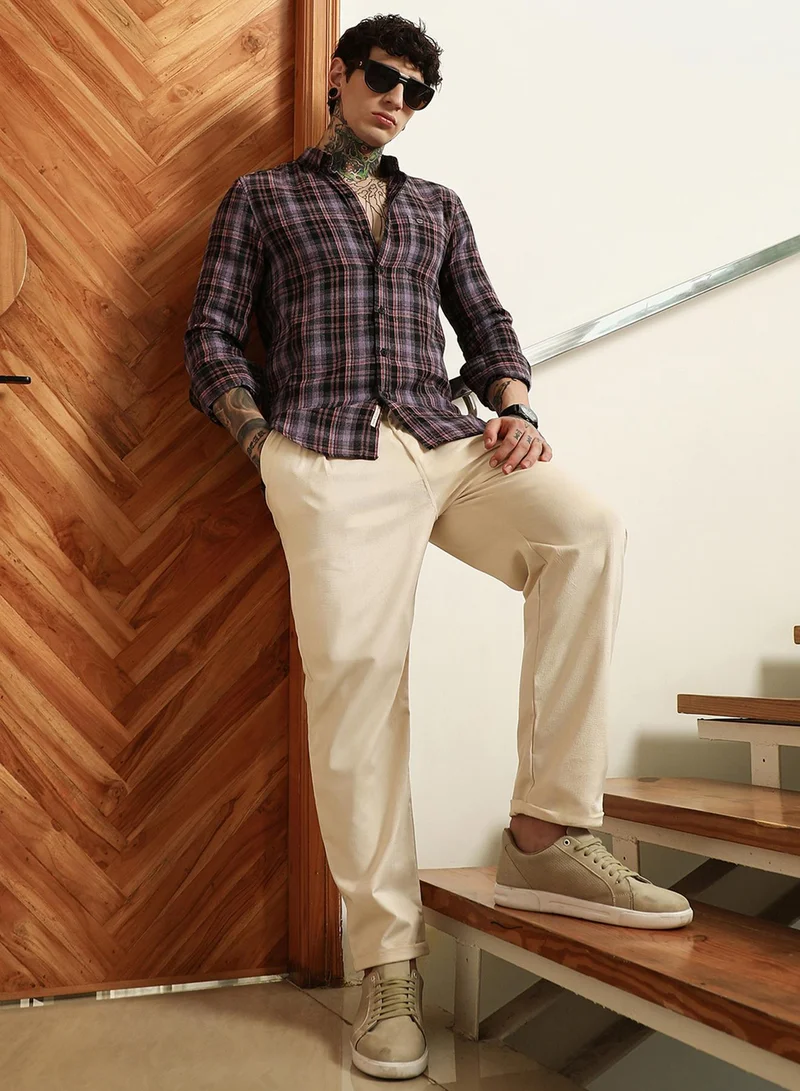 Campus Sutra Men's Purple Check Full Sleeve Shirt