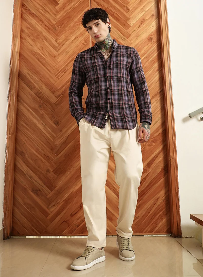 Campus Sutra Men's Purple Check Full Sleeve Shirt