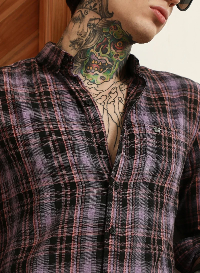 Campus Sutra Men's Purple Check Full Sleeve Shirt