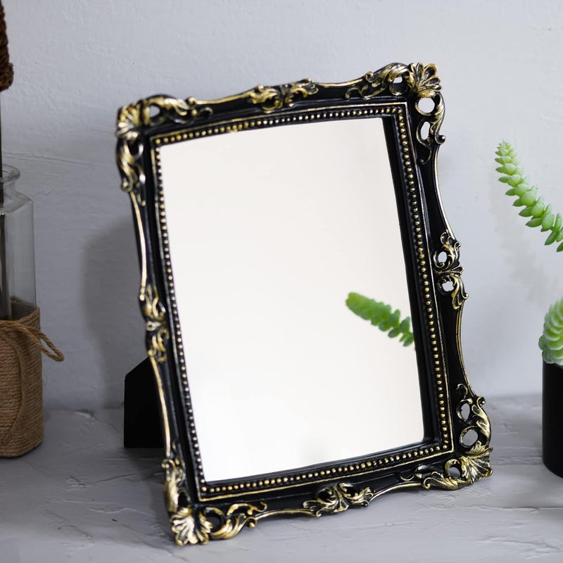 Funerom Vintage 11 x 9.5 inch Decorative Mirror, Wall Mounted & Tabletop Makeup Mirror ，Square (Black) - Image 3