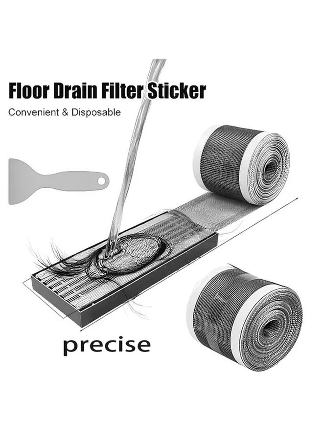 2 Rolls Self Adhesive Drain Filter Stickers With Built In Knife Disposable Shower Drain Hair Catcher - Image 1