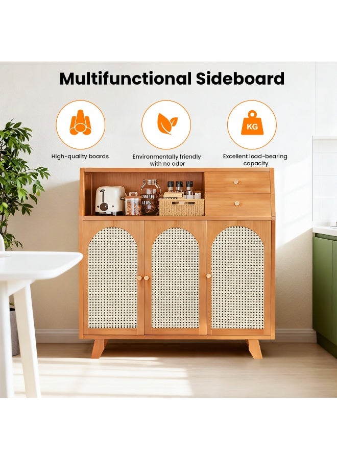 Sideboard Buffet Cabinet with Storage Kitchen Storage Cabinet Coffee cabinet with Door Floor Standing Coffee Bar Table Organizer cabinet Kitchen Living Room Dining Room (Brown 98 * 32 * 95cm) - Image 2