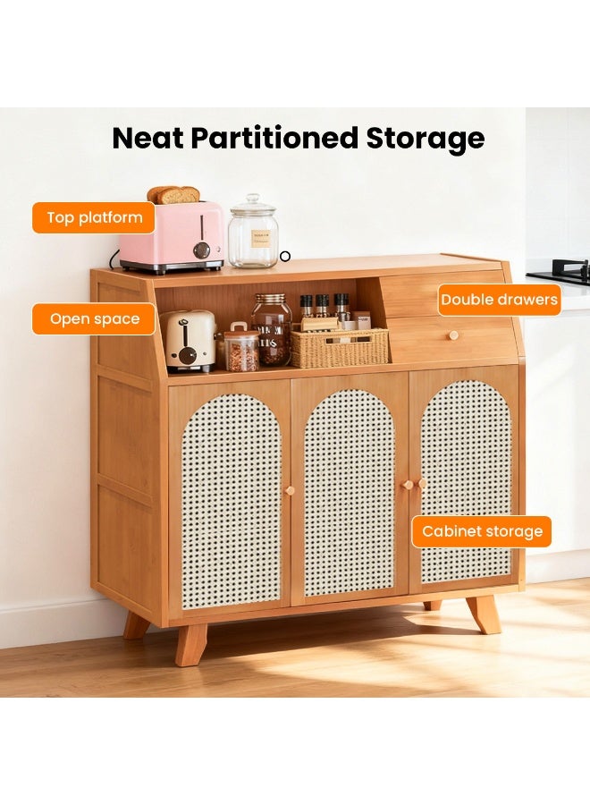 Sideboard Buffet Cabinet with Storage Kitchen Storage Cabinet Coffee cabinet with Door Floor Standing Coffee Bar Table Organizer cabinet Kitchen Living Room Dining Room (Brown 98 * 32 * 95cm) - Image 3