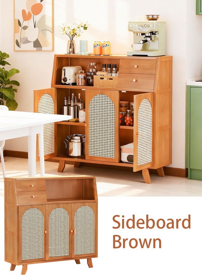Sideboard Buffet Cabinet with Storage Kitchen Storage Cabinet Coffee cabinet with Door Floor Standing Coffee Bar Table Organizer cabinet Kitchen Living Room Dining Room (Brown 98 * 32 * 95cm) - Image 1