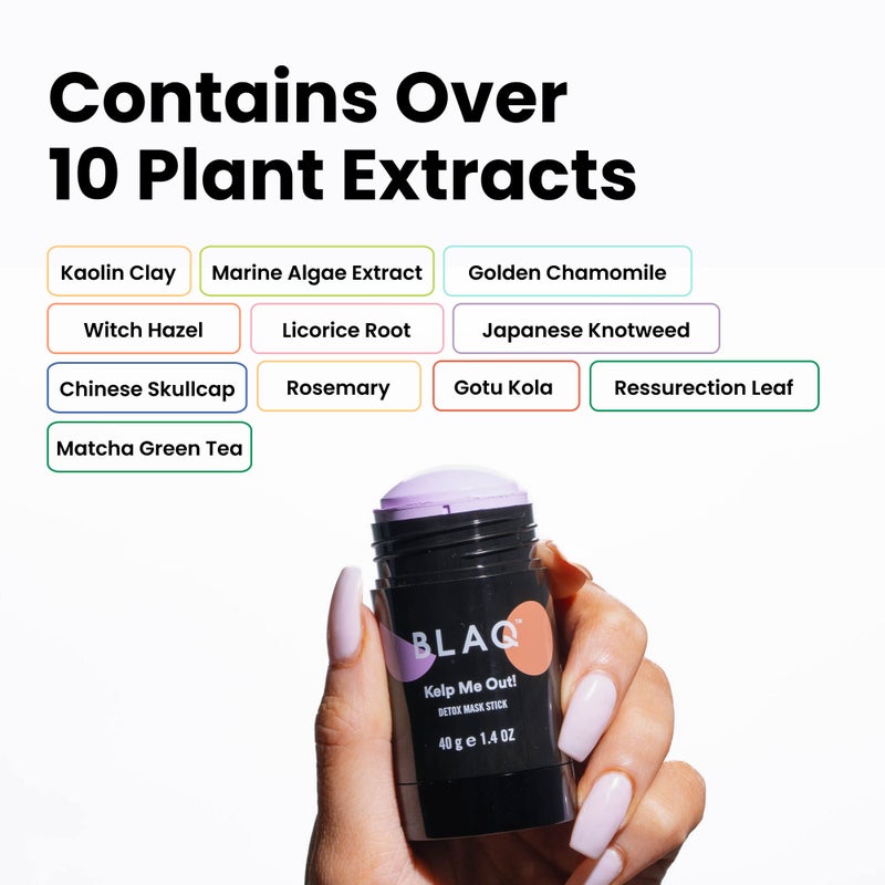 BLAQ Kelp Me Out Detox Mask Stick with Marine Algae and Kaolin Clay - Fast, mess free application - To calm, nourish, purify, protect, rejuvenate tired, dull-looking skin with anti-aging properties - Image 3