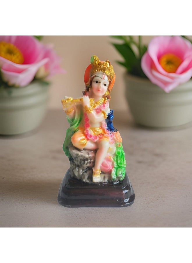 Salvus App SOLUTIONS Salvus APP SOLUTIONS Handmade Polyresin Sitting Laddu Gopal Statue - Adorn Your Space with Divine Grace and Joyful Serenity (Multicolor_4 Inch)  - Image 4