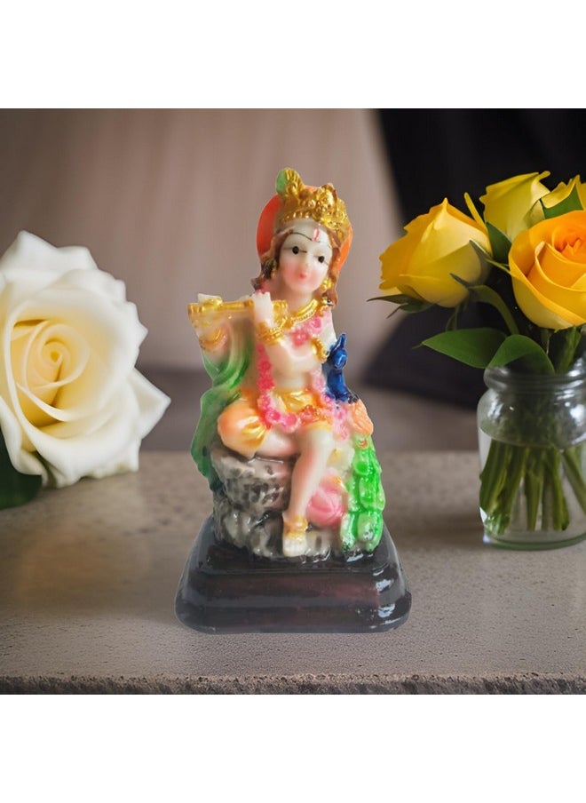Salvus App SOLUTIONS Salvus APP SOLUTIONS Handmade Polyresin Sitting Laddu Gopal Statue - Adorn Your Space with Divine Grace and Joyful Serenity (Multicolor_4 Inch)  - Image 1