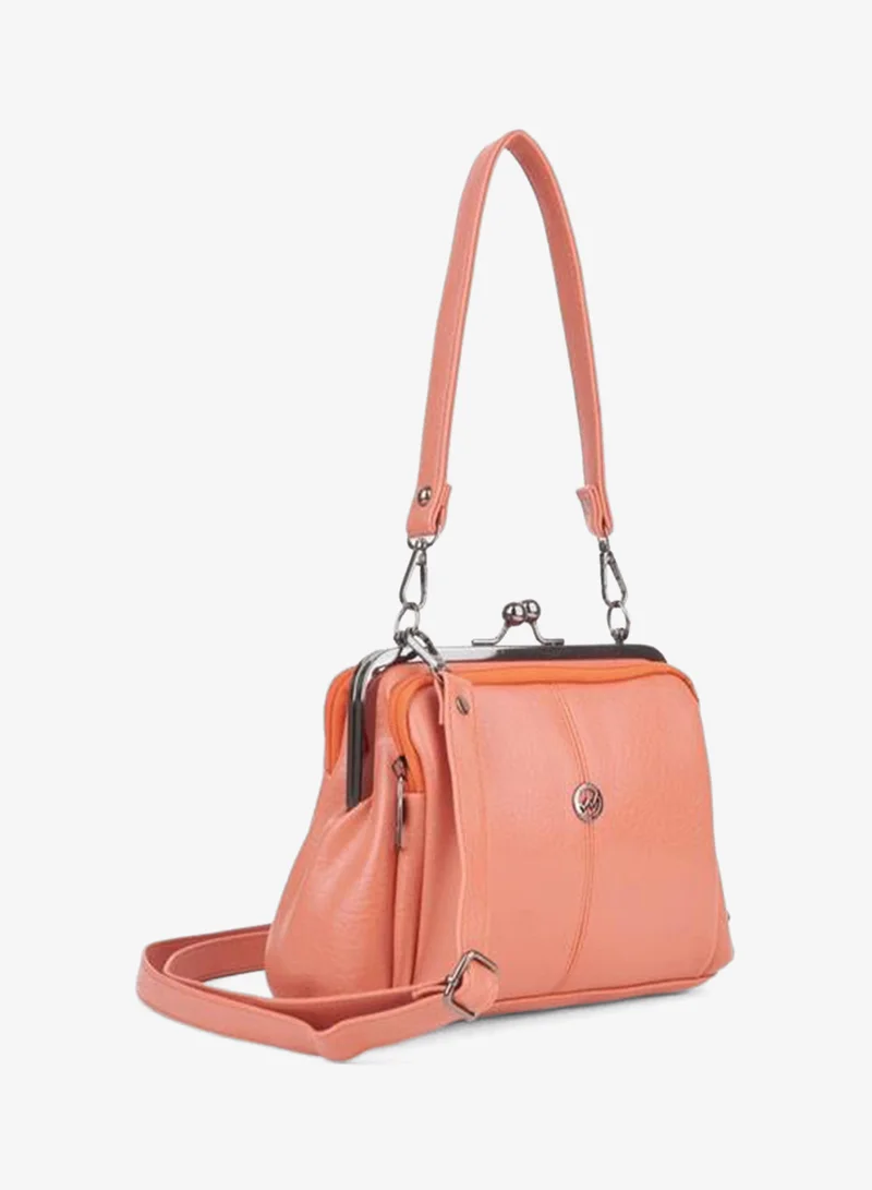 Women's Orange Butterfly 4-Compartment Lined Pocket and Zipper Closure Hand, Arm and Shoulder Bag.