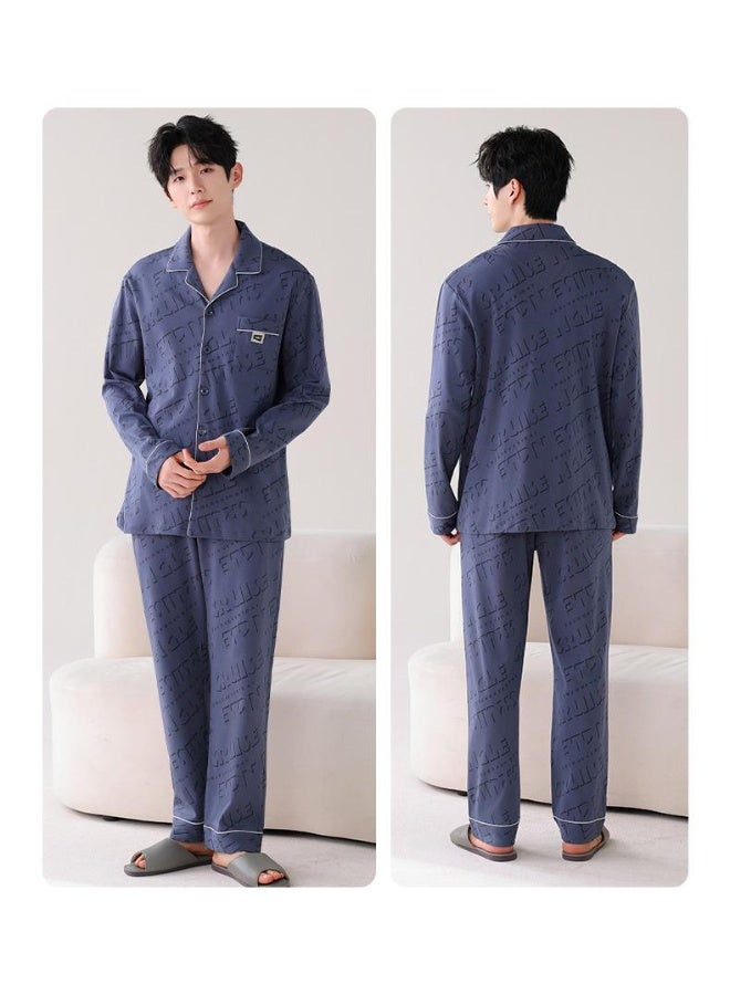 Men's 100% Cotton Autumn Cardigan Pajama Set Long Sleeve Suitable For Outdoor Wear Home Clothes - Image 2