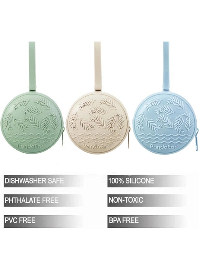 PandaEar 3 Pack Silicone Pacifier Holder Case, Portable Travel Pacifier Pouch for Newborns, BPA-Free Silicone Pacifier Storage Container for Boys & Girls (Green, Blue, Cream) - Image 2