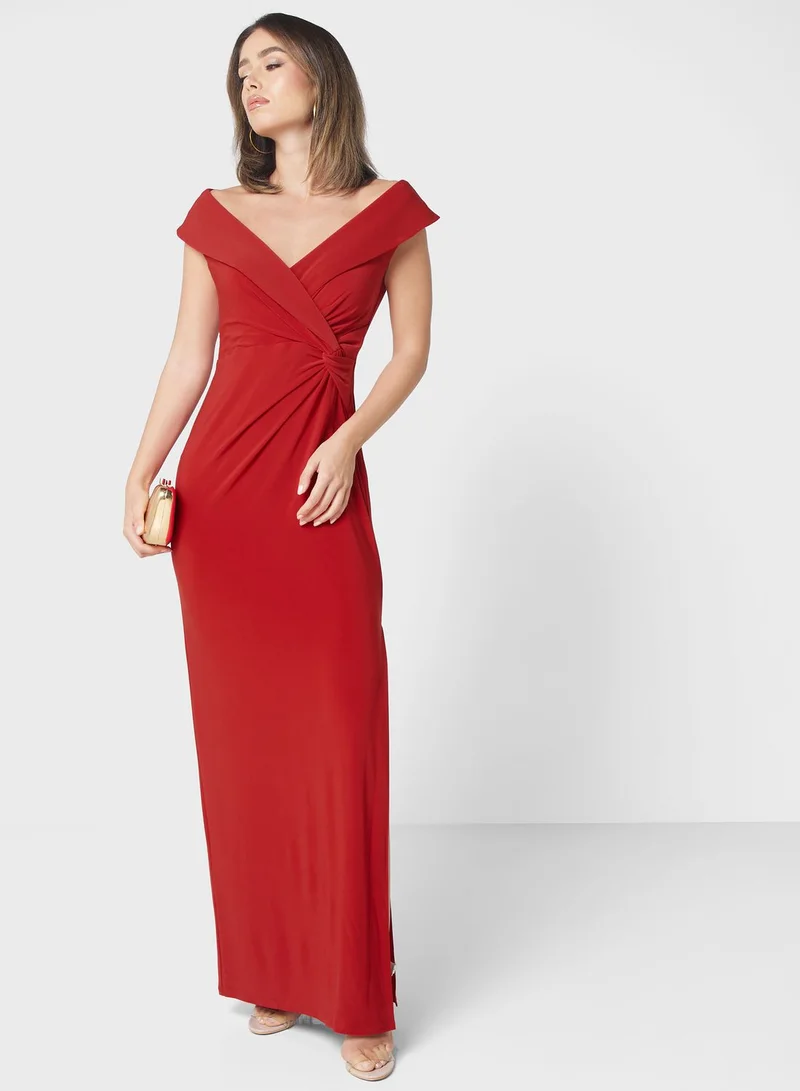 Lauren Ralph Lauren Bardot Knot Detail Dress