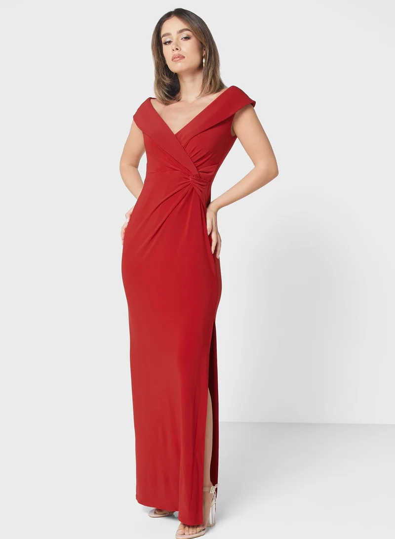 Lauren Ralph Lauren Bardot Knot Detail Dress