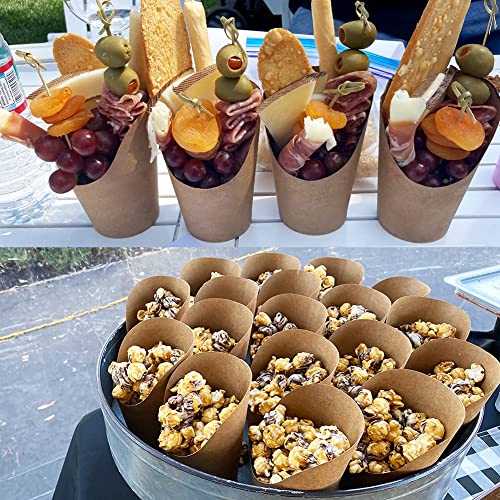 KINGZHUO 50 Pcs French Fries Holder 14oz Charcuterie Cups Disposable Take-out Party Baking Waffle Paper Popcorn Boxes Kraft Paper Cups Holder French Fry Cups Holder Wedding Food Trays Paper Cones - Image 5