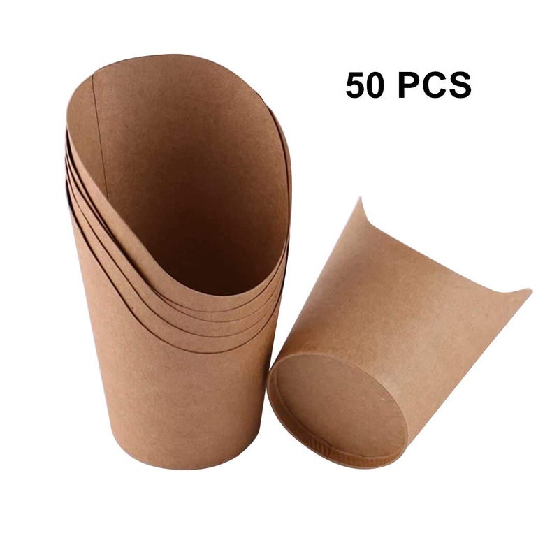 KINGZHUO 50 Pcs French Fries Holder 14oz Charcuterie Cups Disposable Take-out Party Baking Waffle Paper Popcorn Boxes Kraft Paper Cups Holder French Fry Cups Holder Wedding Food Trays Paper Cones - Image 3